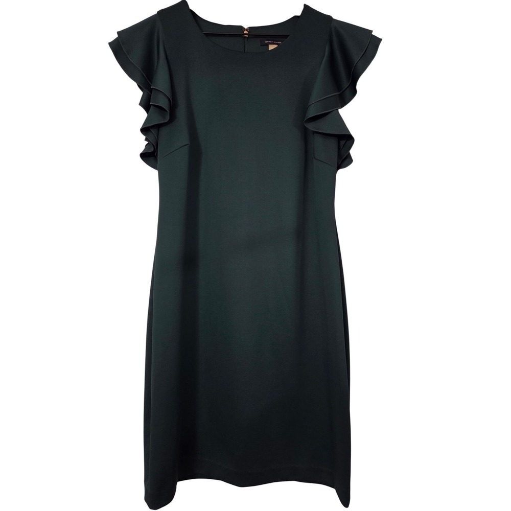 Tommy Hilfiger Dark Green Ruffle Sleeve Sheath Dress | 14